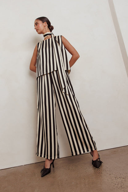 Love Galore Striped Wide Leg Pant Black/Beige