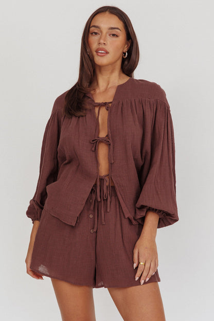 Salty Sea Waist Tie Shorts Chocolate
