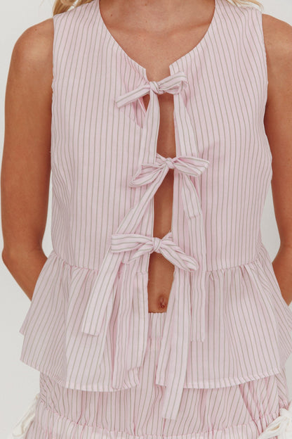 Salty Sea Tie Front Sleeveless Top Stripe Blush