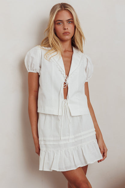 Danessa Frill Hem Pintuck Skirt White