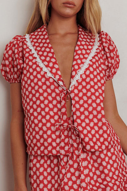 Danessa Tie Front Top Floral Red