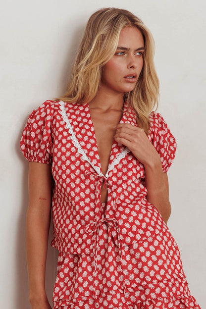 Danessa Tie Front Top Floral Red