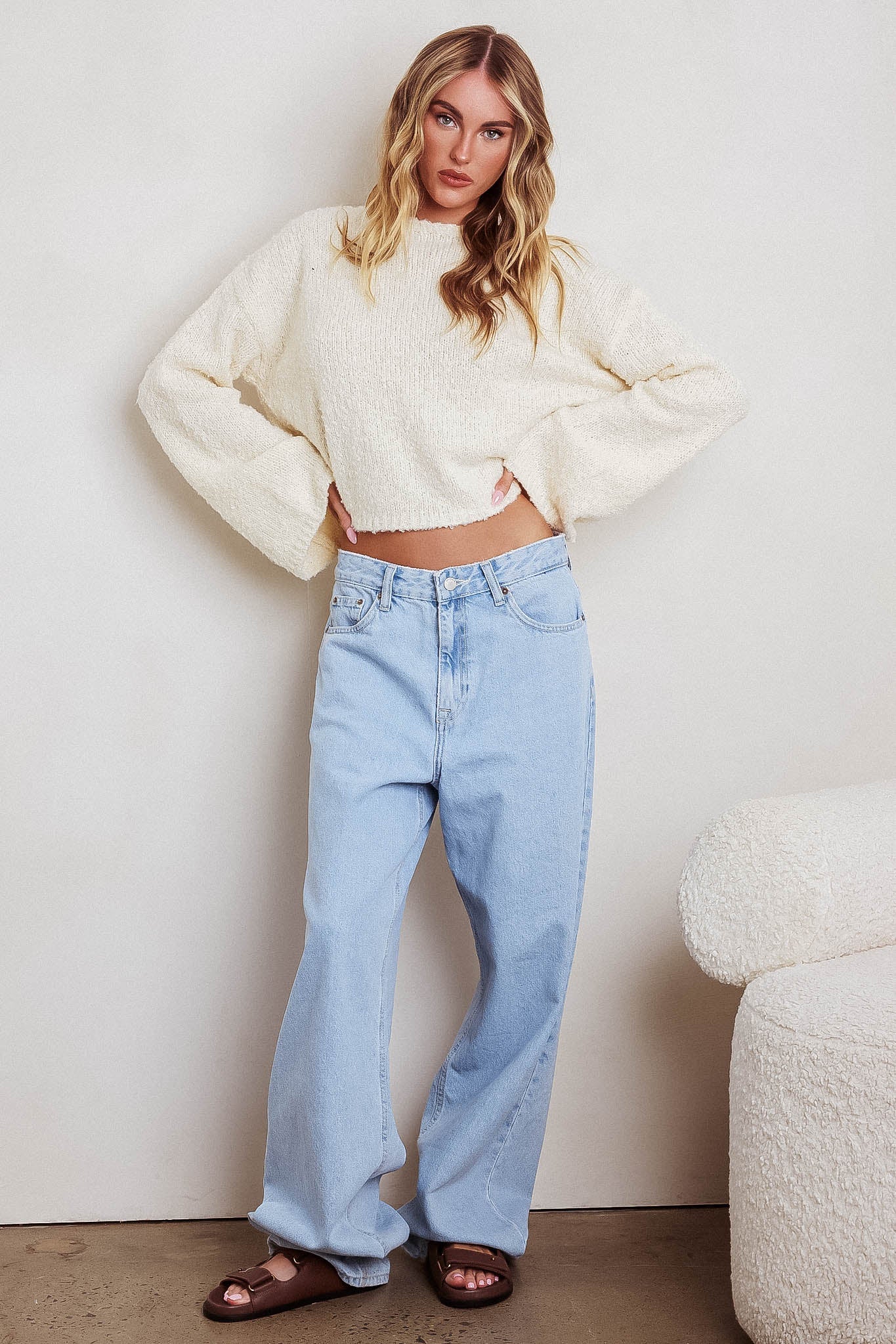 Strasbourg Flared Cuff Drop Shoulder Sweater Cream