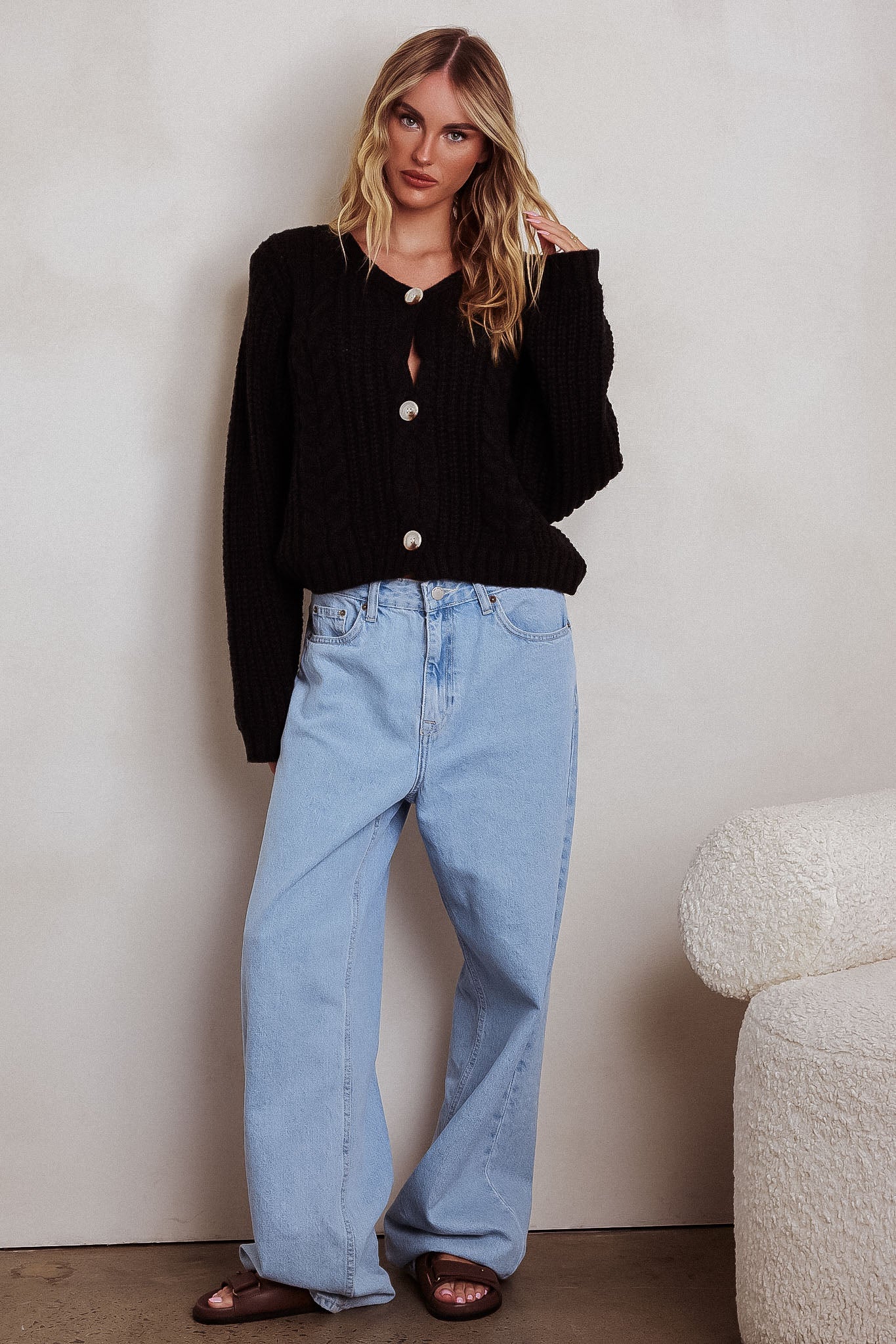 Prime Time Cable Knit Cardigan Black