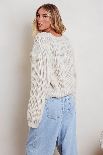 Prime Time Cable Knit Cardigan Oat