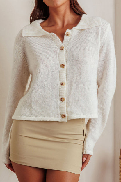 Margaret Button-Up Knit Cardigan Milk