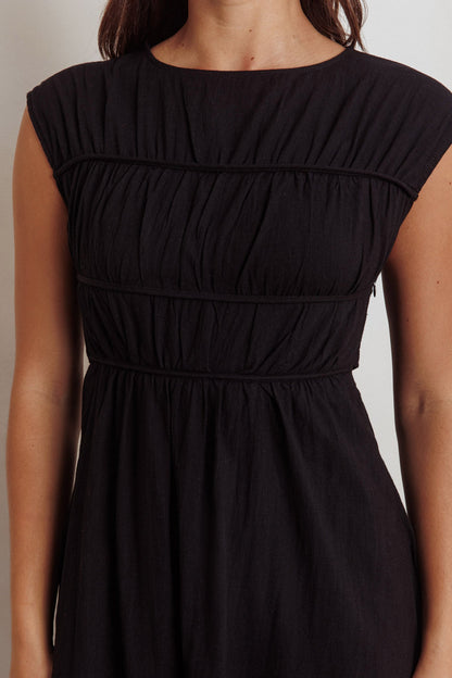 Called Out Gathered Bodice Maxi Dress Black