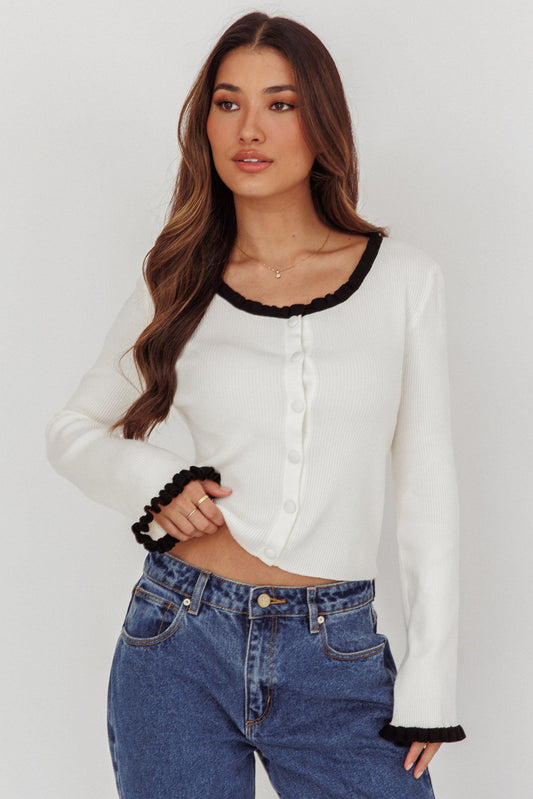 Oshan Ruffle Trim Cardigan Cream