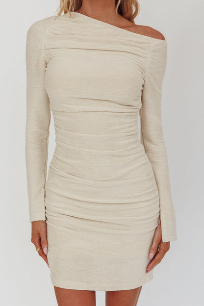 Nysha Asymmetric Neckline Mini Dress Oat