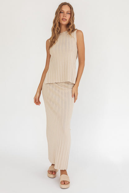Kimora Ribbed Knit Maxi Skirt Sand