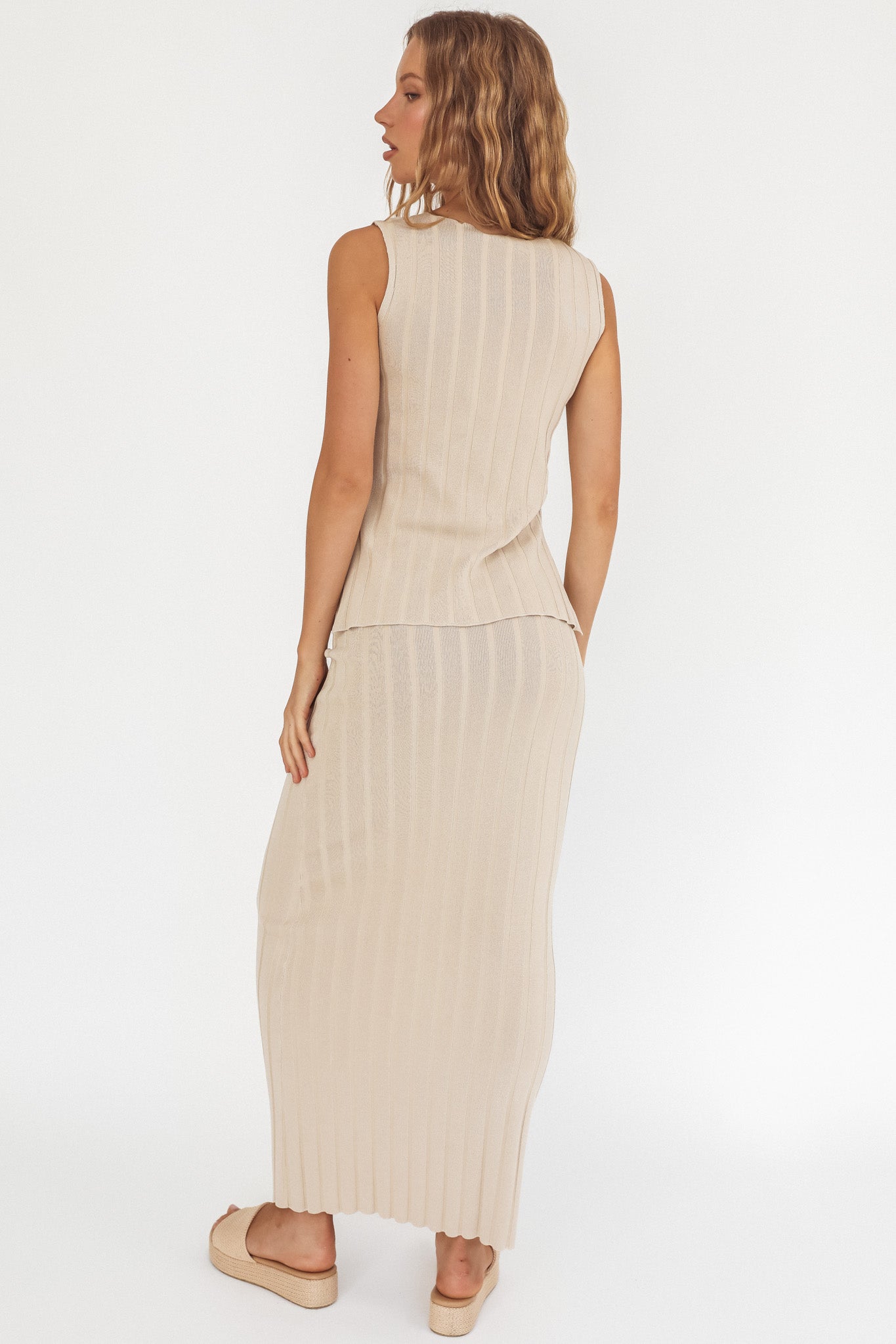 Kimora Ribbed Knit Maxi Skirt Sand