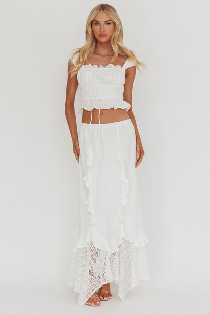 Liora Lace Hem Ruffle Maxi Skirt White