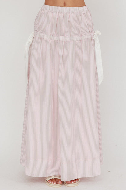 Salty Sea Side Bow Maxi Skirt Blush Stripe