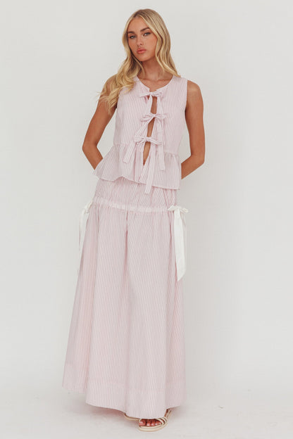 Salty Sea Side Bow Maxi Skirt Blush Stripe