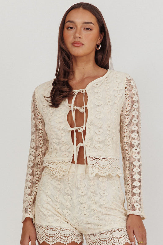 Perrine Lace Tie Front Top Oat
