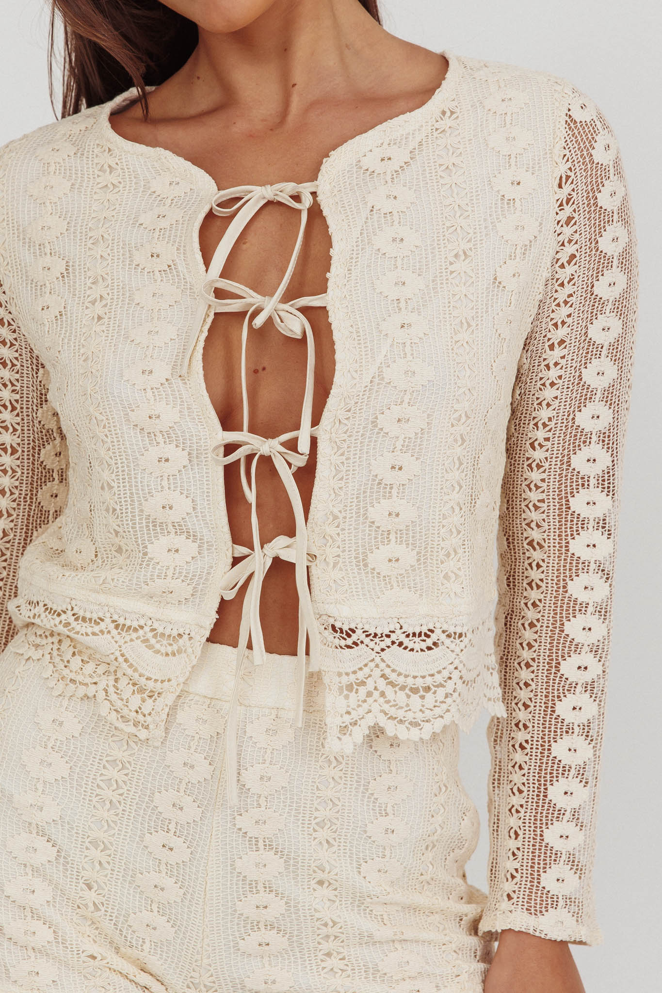 Perrine Lace Tie Front Top Oat
