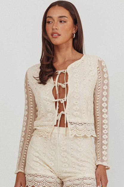Perrine Lace Tie Front Top Oat