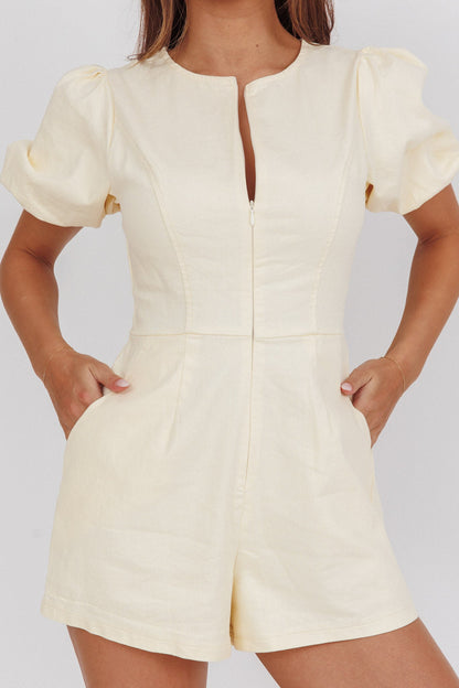 Briony Puff Sleeve Romper Butter