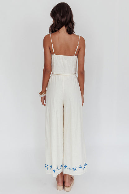 Sorrento Summer Embroidered Wide-Leg Pants Beige