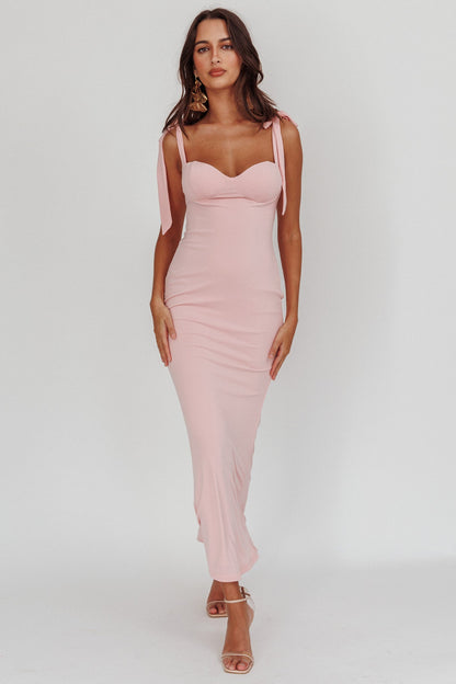Rose Garden Tied Shoulder Maxi Dress Blush