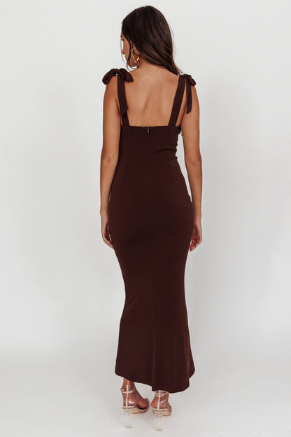 Rose Garden Tied Shoulder Maxi Dress Brown
