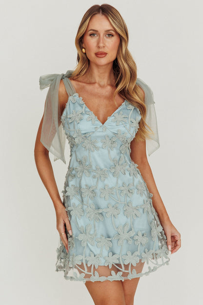 Mykonos Morning Tied Shoulder Embellished Mini Dress Sage