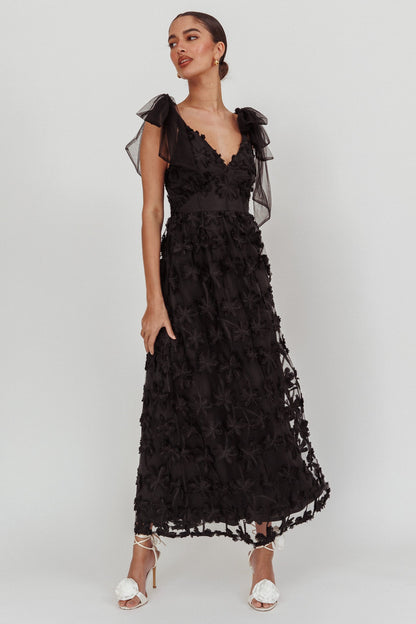 Mykonos Morning Tied Shoulder Tree Maxi Dress Black