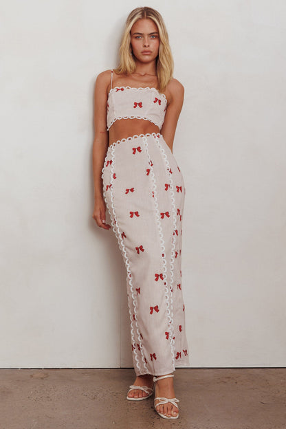 Chamberlain Scallop Trim Maxi Skirt Red Bow