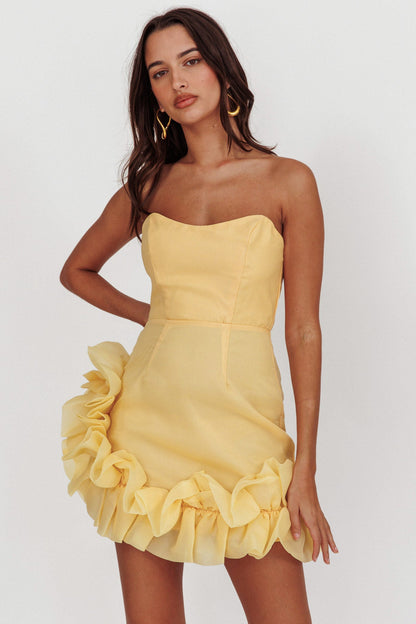 L'amour Toujours Frill Accent Mini Dress Lemon