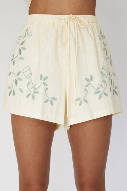 Ciao Ciao Embroidered Drawstring Shorts Butter