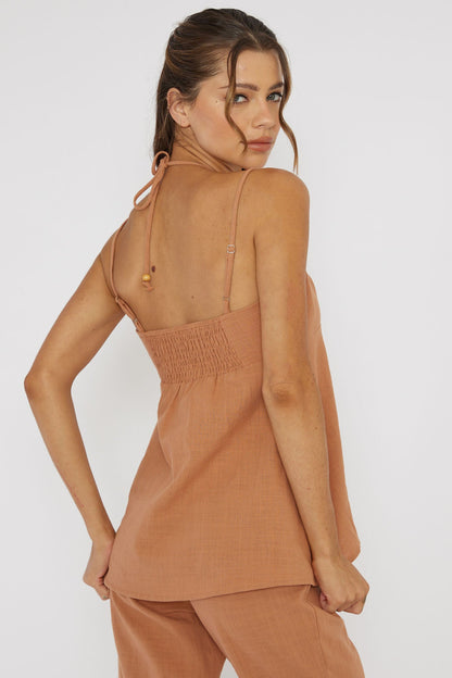 Freestyle Neck Tie Top Sand