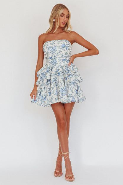 Like Me Tied Back Layered Mini Dress Floral Blue