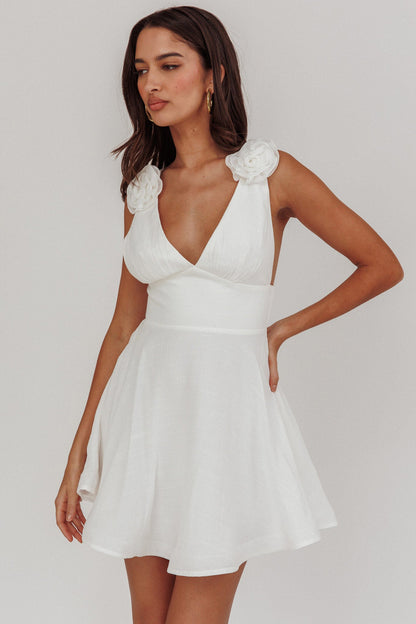 Kalinda Detachable Rose Mini Dress White