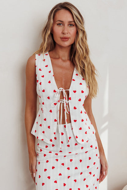 Meet Me There Tied Vest Top Hearts White