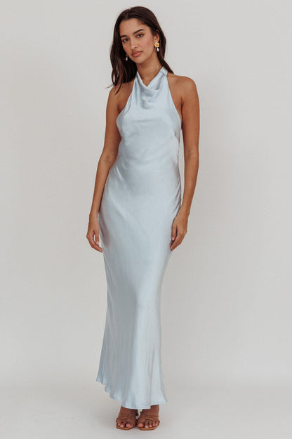 Sweetest Sundays Halterneck Open Back Dress Soft Blue