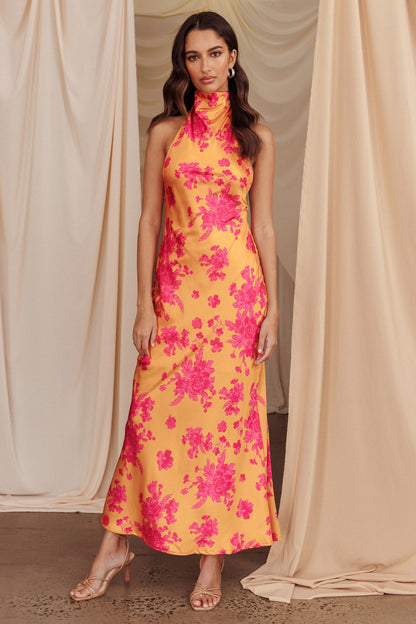 Sweetest Sundays Halterneck Open Back Dress Orange