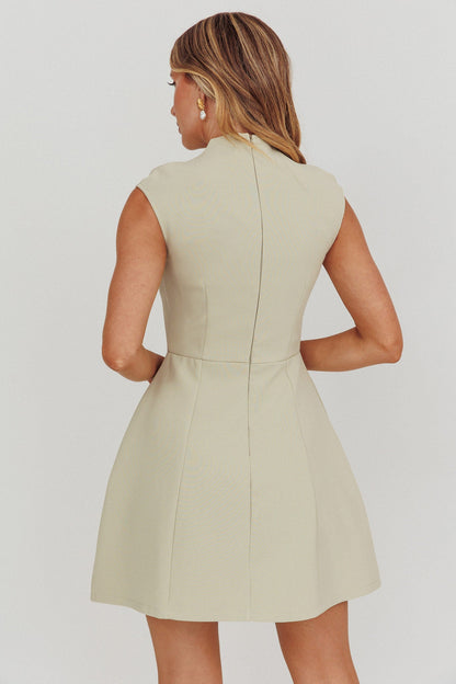 Thandi Pleat Shoulder Faux Pocket Mini Dress Sage