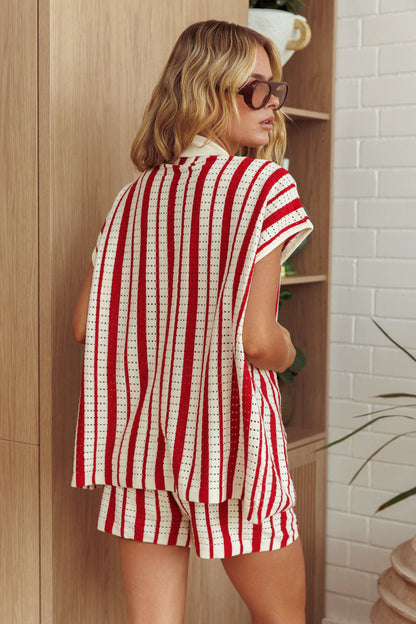 Influence Short Sleeve Knit Shirt Striped Red