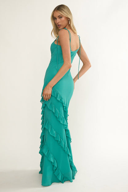 Dreamy Day Ruffle Trim Maxi Dress Turquoise