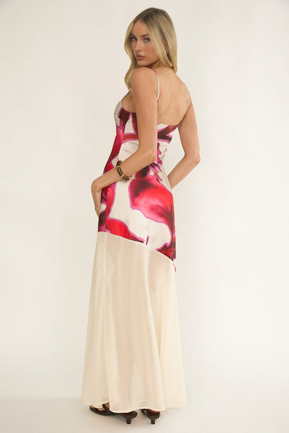 Gilded Dream Chiffon Hem Maxi Dress Print Beige
