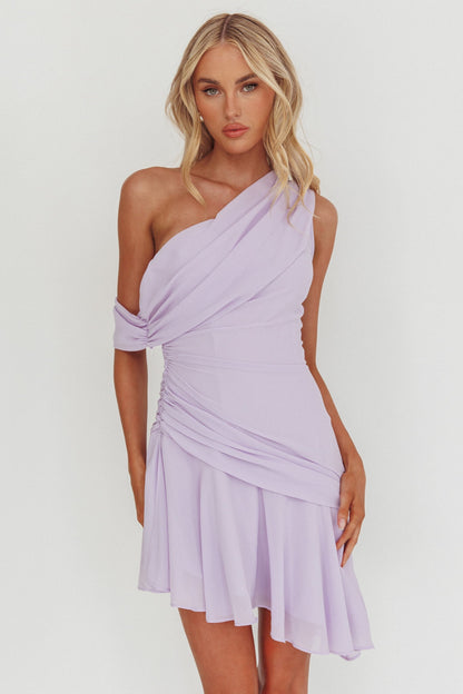 Anaisa One-Shoulder Draped Mini Dress Lilac