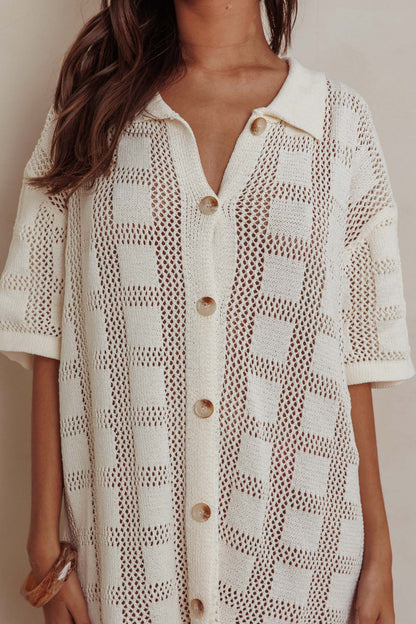 Best Friend Knit Shirt Dress Beige