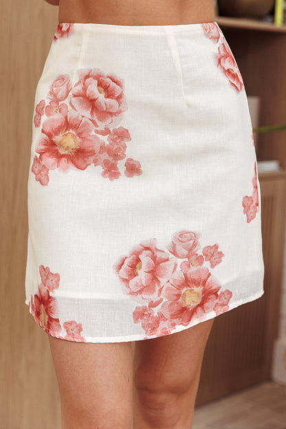 Sunlit Grove A-Line Mini Skirt Floral Cream/Red