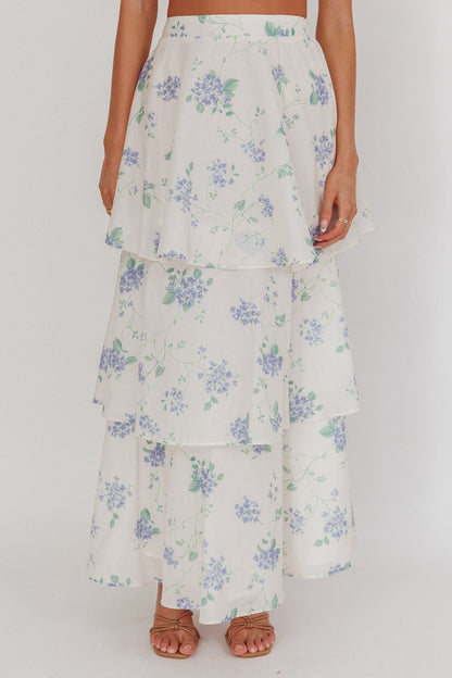 Dixon Tiered Maxi Skirt Floral Beige