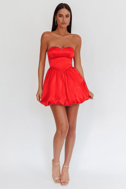For Love Strapless Balloon Skirt Mini Dress Red