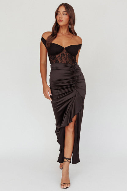 Tillie Lace Bodice Midi Dress Black