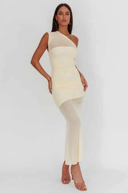 Verity One-Shoulder Sheer Maxi Dress Butter