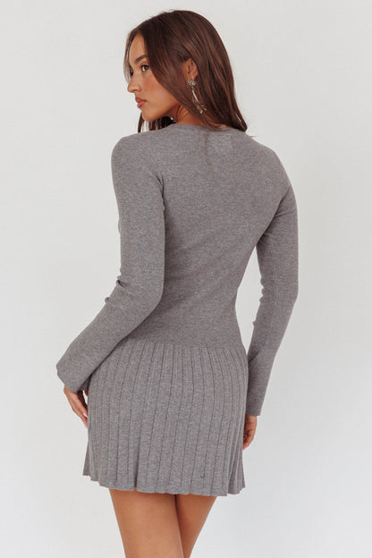 School's Out Ribbed Knit Mini Dress Charcoal