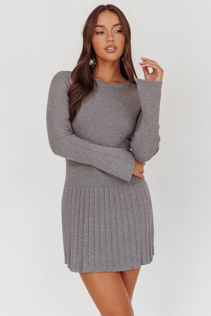 School's Out Ribbed Knit Mini Dress Charcoal