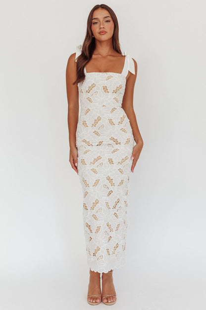 Coastal Bloom Tied Shoulder Maxi Dress Embroidered White